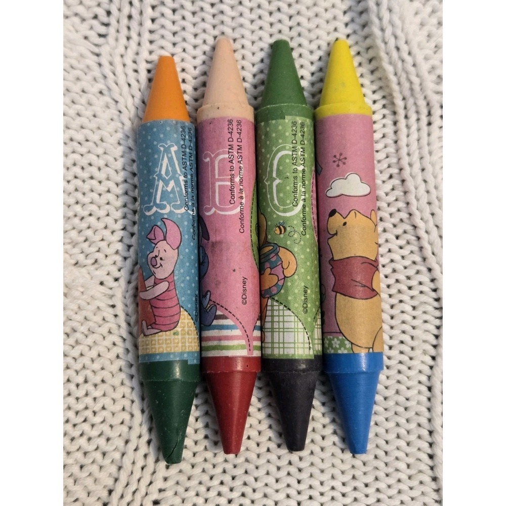 Disney Winnie The Pooh Piglet‎ Eeyore Jumbo Two Sided Crayons Set of 4 VTG Art